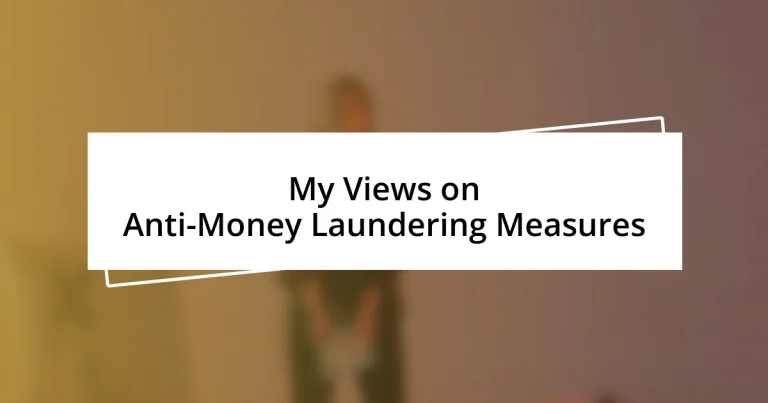 My Views on Anti-Money Laundering Measures